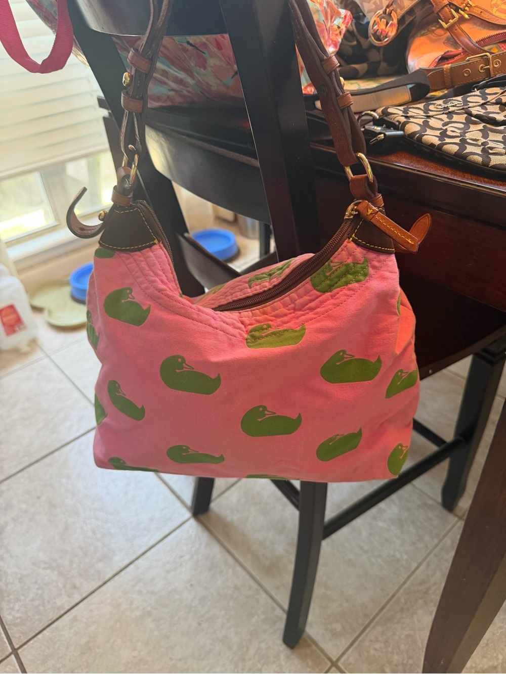 Dooney & Bourke Pink Shoulder Bag with Green Print